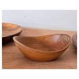 Wood Serving Tray 13"D, (3) Small Bowls and (1) Plate 7"D