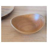Wood Serving Tray 13"D, (3) Small Bowls and (1) Plate 7"D