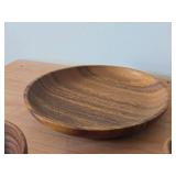 Wood Serving Tray 13"D, (3) Small Bowls and (1) Plate 7"D