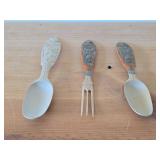 Lot of (3) Handcarved Utensils - Two Are Handpainted