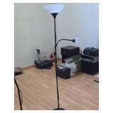 Torchiere Floor Lamp with Reading Lamp and White Glass Shade 70"