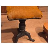 Victorian style Piano Stool with Gold Velvet Cushion and Cast Iron Base