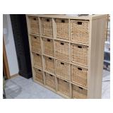 Ikea Wood Cube Organizer with (16) Pull-Out Wicker Baskets