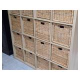 Ikea Wood Cube Organizer with (16) Pull-Out Wicker Baskets