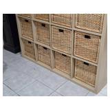 Ikea Wood Cube Organizer with (16) Pull-Out Wicker Baskets