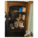 Lighted Wood Display Cabinet with Lower Storage and Drawer