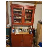 Red Wood Hutch with Glass Doors / 3-shelves (top) and Storage Doors / 4-shelves  (bottom)