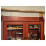 Red Wood Hutch with Glass Doors / 3-shelves (top) and Storage Doors / 4-shelves  (bottom)