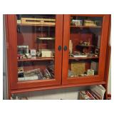 Red Wood Hutch with Glass Doors / 3-shelves (top) and Storage Doors / 4-shelves  (bottom)