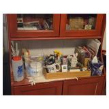 Red Wood Hutch with Glass Doors / 3-shelves (top) and Storage Doors / 4-shelves  (bottom)