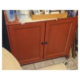 Red Wood Hutch with Glass Doors / 3-shelves (top) and Storage Doors / 4-shelves  (bottom)