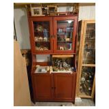 Red Wood Hutch with Glass Doors / 3-shelves (top) and Storage Doors / 4-shelves  (bottom)