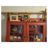 Red Wood Hutch with Glass Doors / 3-shelves (top) and Storage Doors / 4-shelves  (bottom)