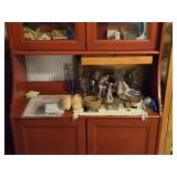 Red Wood Hutch with Glass Doors / 3-shelves (top) and Storage Doors / 4-shelves  (bottom)