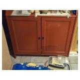 Red Wood Hutch with Glass Doors / 3-shelves (top) and Storage Doors / 4-shelves  (bottom)