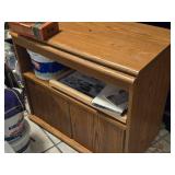 Swivel Top Wood TV Stand with Shelf and 2-Door Storage