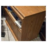 Swivel Top Wood TV Stand with Shelf and 2-Door Storage