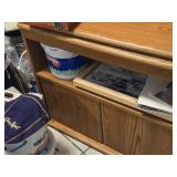 Swivel Top Wood TV Stand with Shelf and 2-Door Storage