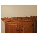 Wood Hutch with Carved Top, 2 Door Storage (top) and 2 Door / 2 Drawer Storage (bottom)