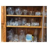 Lot of (1 Cupboard) Glassware - Bowls, Water Glasses, Pitchers, Serving Bowls, Vases, Candleholders