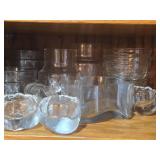 Lot of (1 Cupboard) Glassware - Bowls, Water Glasses, Pitchers, Serving Bowls, Vases, Candleholders