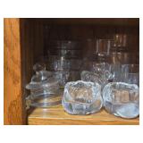 Lot of (1 Cupboard) Glassware - Bowls, Water Glasses, Pitchers, Serving Bowls, Vases, Candleholders