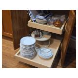 Lot of (1 Cupboard) Plates, Trays, Serving Trays, Lazy Susan, Shakers,