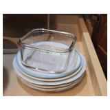 Lot of (1 Cupboard) Plates, Trays, Serving Trays, Lazy Susan, Shakers,