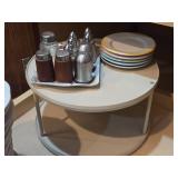 Lot of (1 Cupboard) Plates, Trays, Serving Trays, Lazy Susan, Shakers,