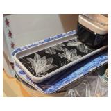 Lot of (1 Cupboard) Plates, Trays, Serving Trays, Lazy Susan, Shakers,