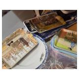 Lot of (1 Cupboard) Plates, Trays, Serving Trays, Lazy Susan, Shakers,