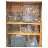 Lot of (1 Cupboard) Clear Glassware - Glasses, Pitchers, Plates, Bowls, Serving Bowls