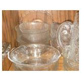 Lot of (1 Cupboard) Clear Glassware - Glasses, Pitchers, Plates, Bowls, Serving Bowls
