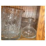 Lot of (1 Cupboard) Clear Glassware - Glasses, Pitchers, Plates, Bowls, Serving Bowls