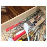 Lot of (4 Drawers) Utensils - Serving Utensils, Spoons, Knife Sharpeners, Skewers, Routisserie Accessories, Knife Carving Set, Roller, Blender Blades, Cookie Cutters, Spatulas