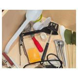 Lot of (4 Drawers) Utensils - Serving Utensils, Spoons, Knife Sharpeners, Skewers, Routisserie Accessories, Knife Carving Set, Roller, Blender Blades, Cookie Cutters, Spatulas