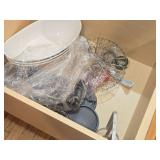 Lot of (4 Drawers) Utensils - Serving Utensils, Spoons, Knife Sharpeners, Skewers, Routisserie Accessories, Knife Carving Set, Roller, Blender Blades, Cookie Cutters, Spatulas