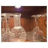 Lot of (2 Cupboards) Clear Glass Wine Glasses, Decanter and Bowls