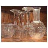Lot of (2 Cupboards) Clear Glass Wine Glasses, Decanter and Bowls