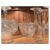 Lot of (2 Cupboards) Clear Glass Wine Glasses, Decanter and Bowls
