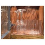 Lot of (2 Cupboards) Clear Glass Wine Glasses, Decanter and Bowls