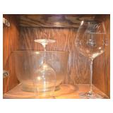 Lot of (2 Cupboards) Wine Glasses, Punch Bowl, Cake Stand Top, Cocktail Glasses