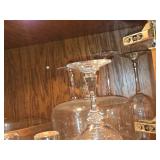 Lot of (2 Cupboards) Wine Glasses, Punch Bowl, Cake Stand Top, Cocktail Glasses
