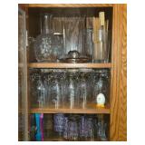 Lot of (1 Cupboard) Glasses, Decanter