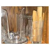Lot of (1 Cupboard) Glasses, Decanter