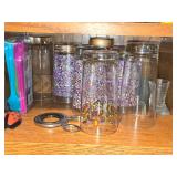 Lot of (1 Cupboard) Glasses, Decanter