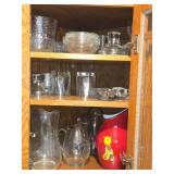Lot of (1 Cupboard) Glasses, Wine Glasses, Bowls, Assorted Pitchers, Serving Bowls