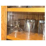Lot of (1 Cupboard) Glasses, Wine Glasses, Bowls, Assorted Pitchers, Serving Bowls