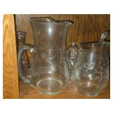 Lot of (1 Cupboard) Glasses, Wine Glasses, Bowls, Assorted Pitchers, Serving Bowls