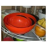 Lot of (1 Cupboard) Serving Bowls, Cake Molds, Measuring Cups, Pitchers, Assorted Containers